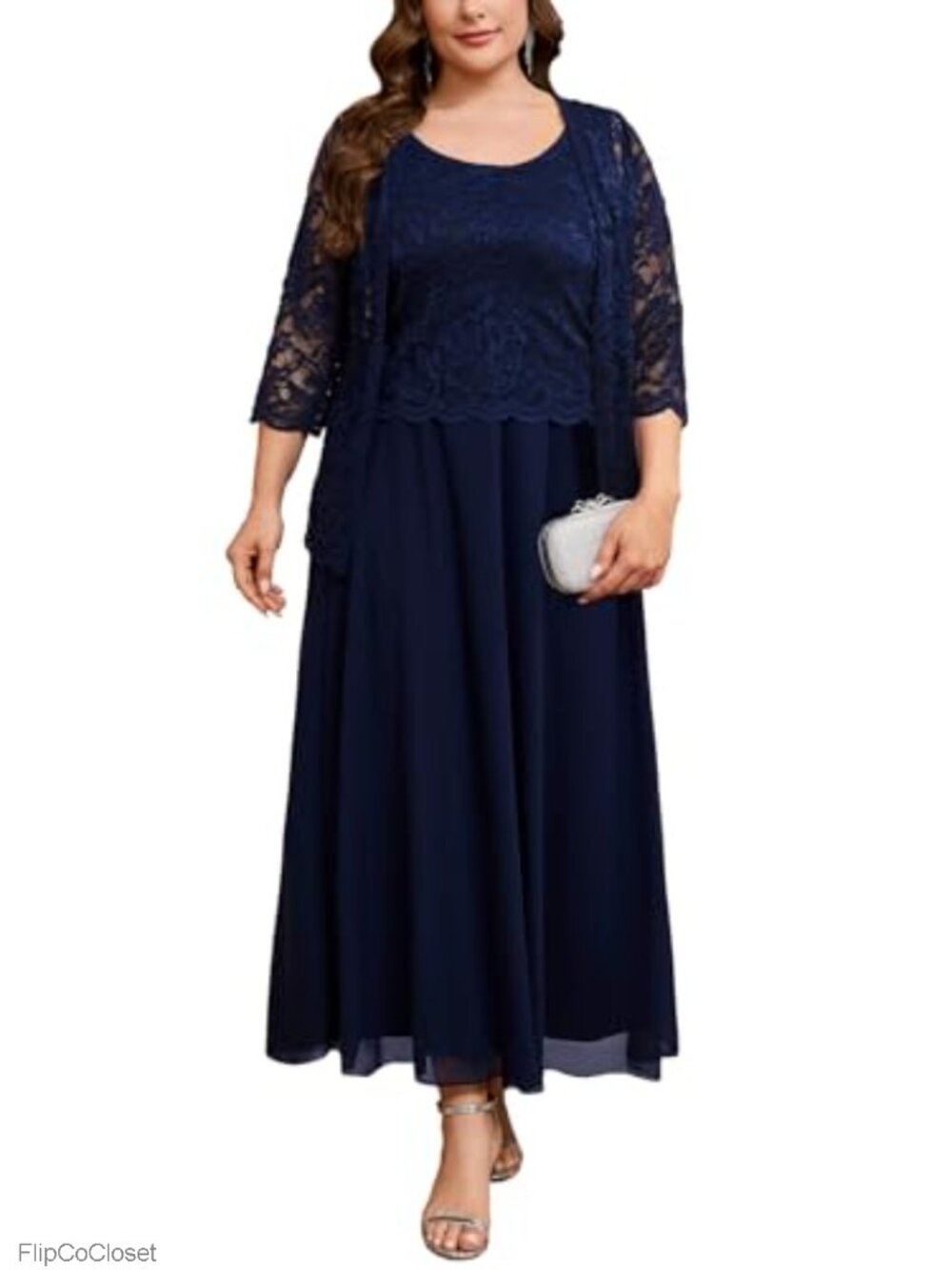 Plus Size 2 Piece Lace Formal Dress Suit Set with Jacket Mother of Bride